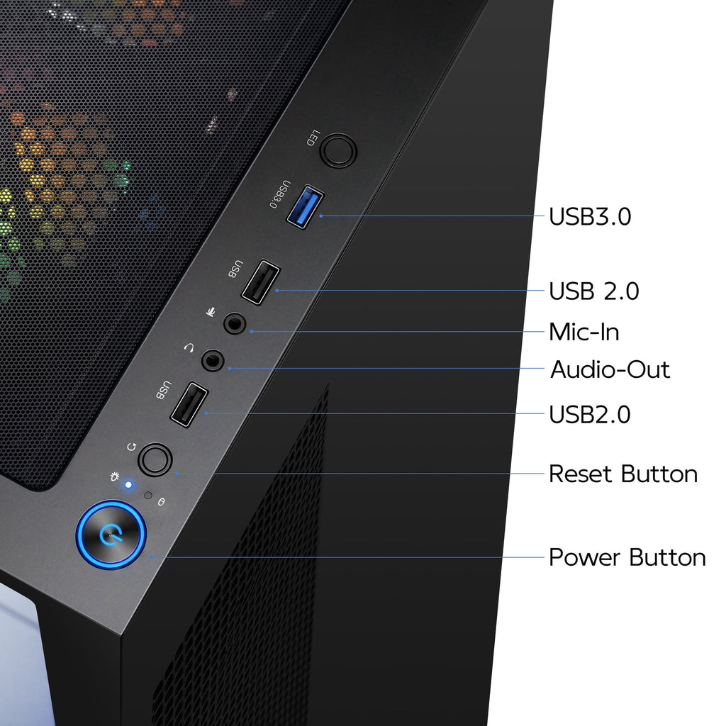 AIGAMEPC Gaming PC Desktop Computer, Intel Core i7 up to 4.0GHz, GTX 1660 Super 6GB, 16GB RAM, 512GB M.2 SSD, BX3 550W 80PLUS Bronze PSU, WiFi 5, RGB Fan x5, Windows 11 Home (Black)