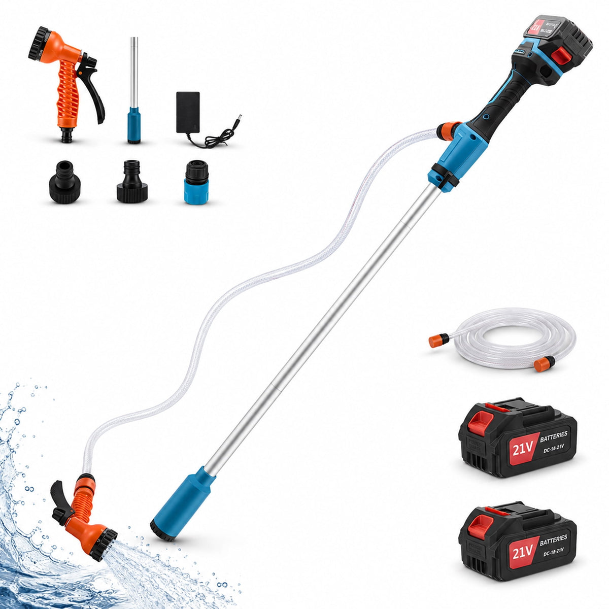 Cordless Stick Water Pump, 2.2" Slim Head, Water & Diesel Transfer 720GPH & 16FT Lift, 2×4.0Ah Lithium Batteries, 30-Min Runtime Per Battery, for Pool Garden Pond Boat Basement RV